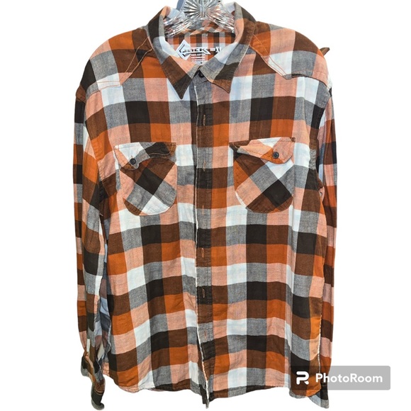 Jack Men’s XL orange and brown button down plaid shirt - Picture 1 of 8